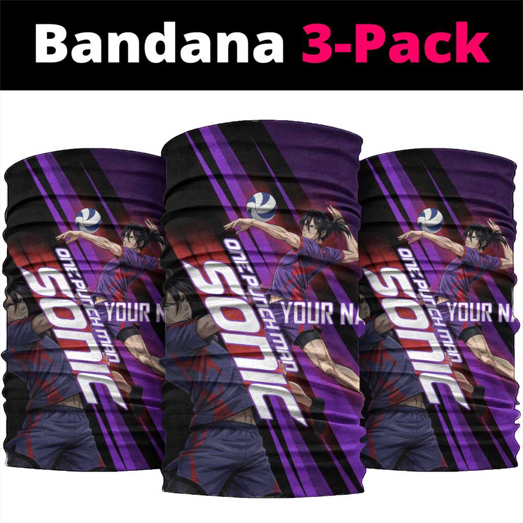 Personalized Sonic Volleyball Design Neck Gaiter with Purple and Black Athletic Theme and Agile Jump Pose