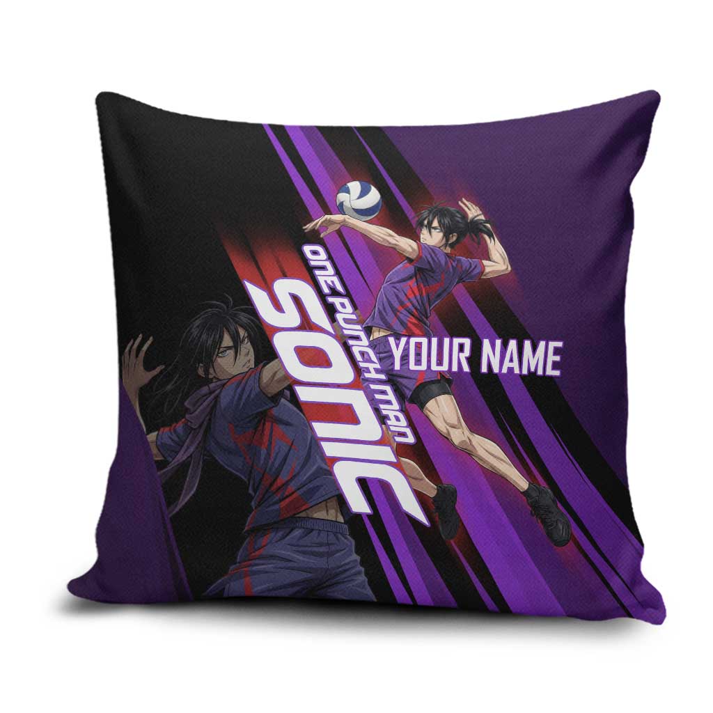 Personalized Sonic Volleyball Design Pillow Cover with Purple and Black Athletic Theme and Agile Jump Pose