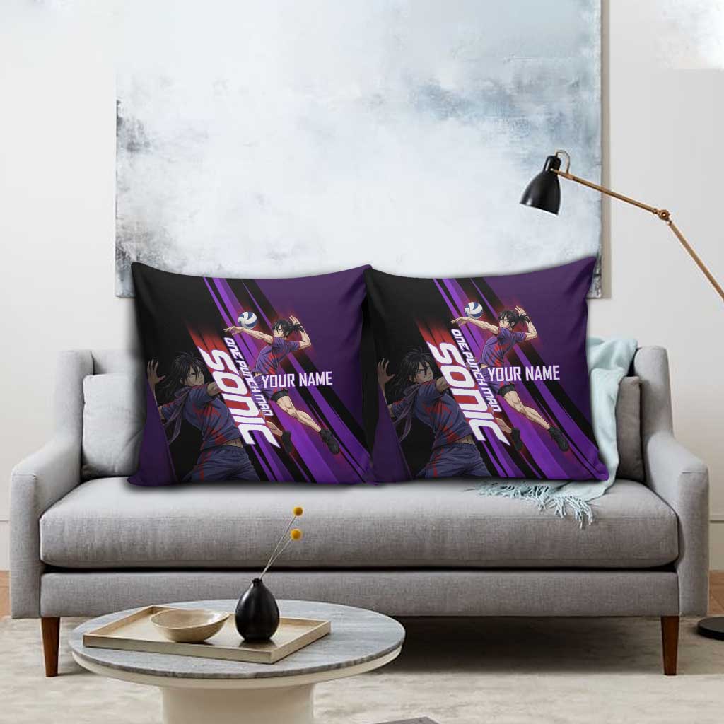 Personalized Sonic Volleyball Design Pillow Cover with Purple and Black Athletic Theme and Agile Jump Pose