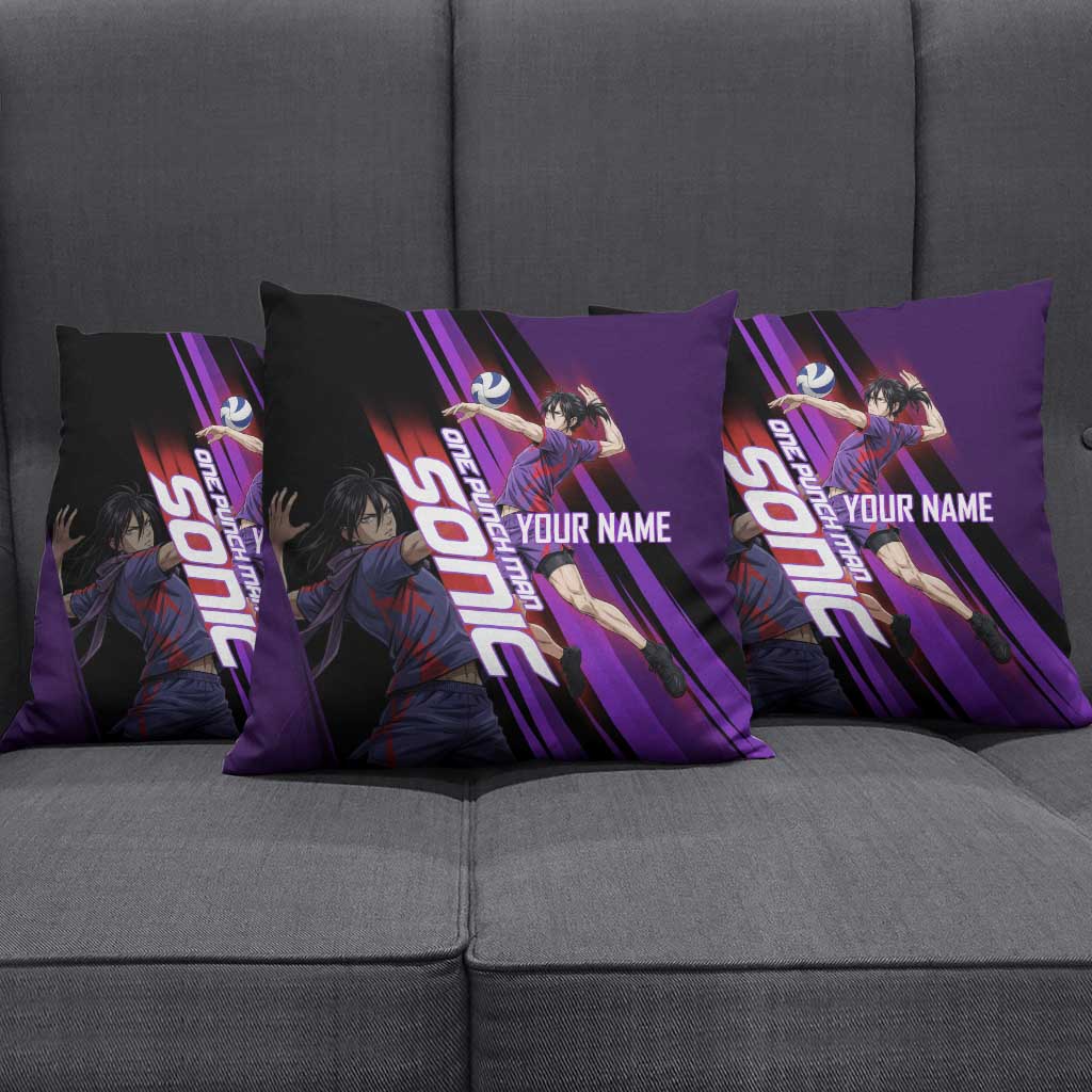 Personalized Sonic Volleyball Design Pillow Cover with Purple and Black Athletic Theme and Agile Jump Pose