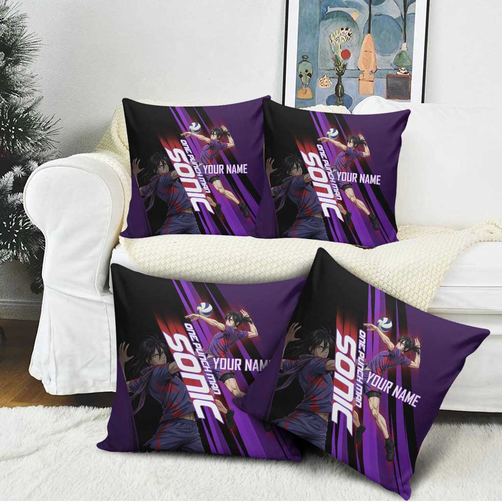 Personalized Sonic Volleyball Design Pillow Cover with Purple and Black Athletic Theme and Agile Jump Pose