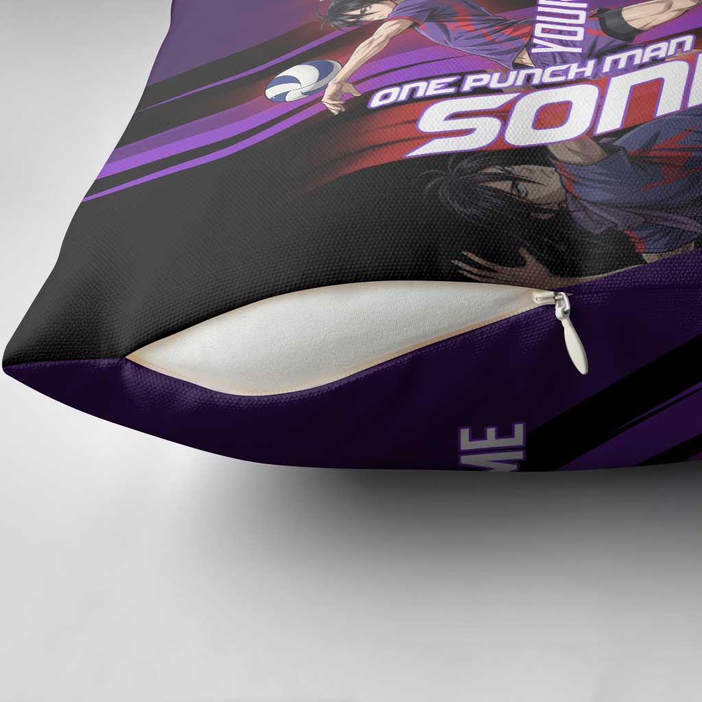 Personalized Sonic Volleyball Design Pillow Cover with Purple and Black Athletic Theme and Agile Jump Pose