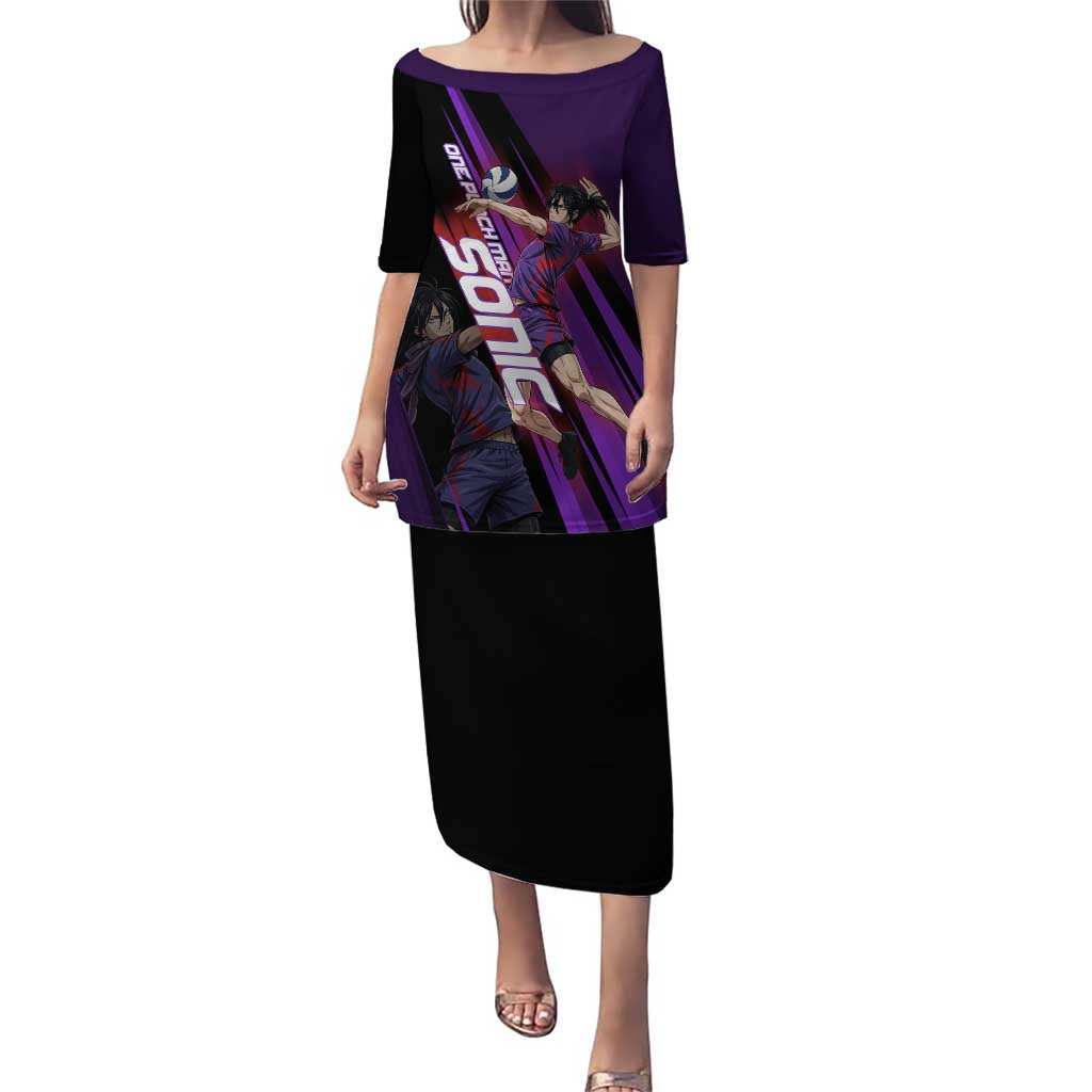 Personalized Sonic Volleyball Design Puletasi with Purple and Black Athletic Theme and Agile Jump Pose