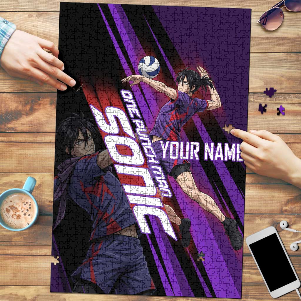 Personalized Sonic Volleyball Design Puzzle with Purple and Black Athletic Theme and Agile Jump Pose