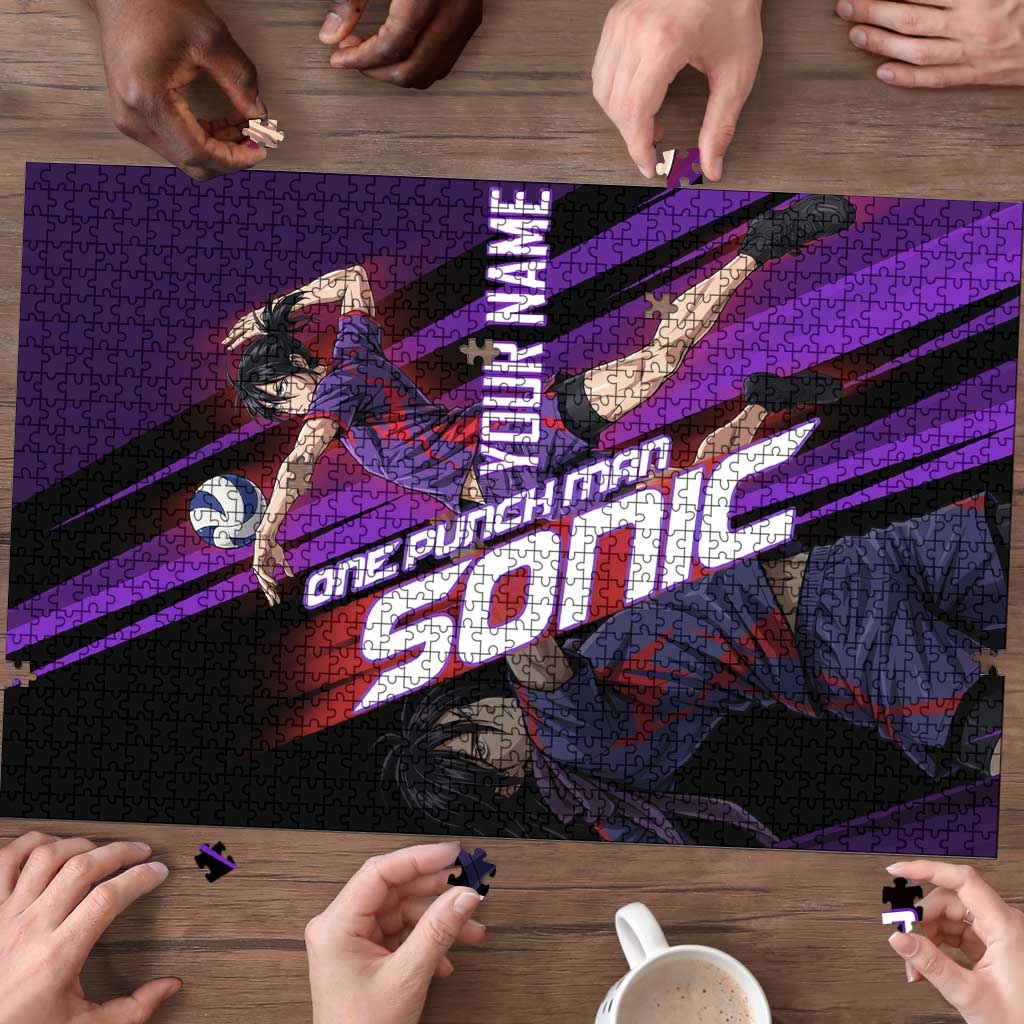 Personalized Sonic Volleyball Design Puzzle with Purple and Black Athletic Theme and Agile Jump Pose