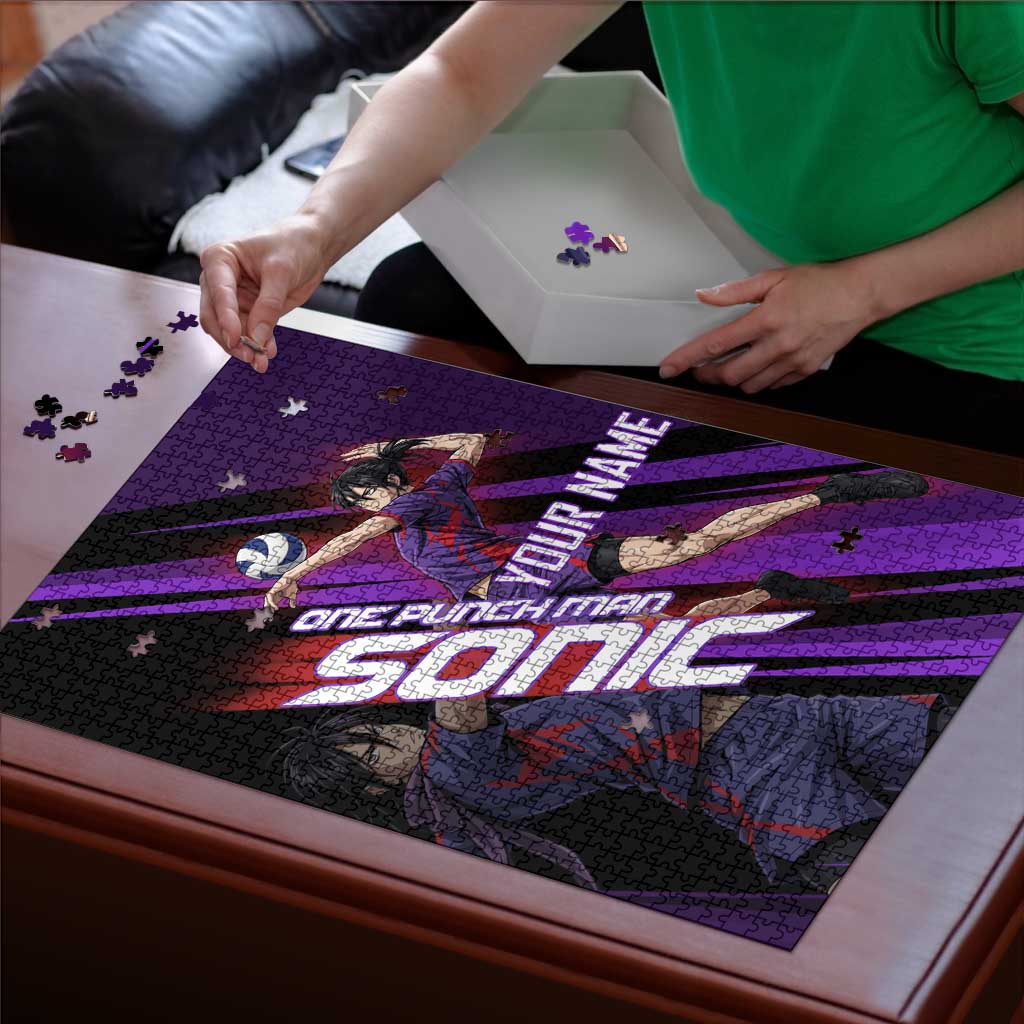 Personalized Sonic Volleyball Design Puzzle with Purple and Black Athletic Theme and Agile Jump Pose