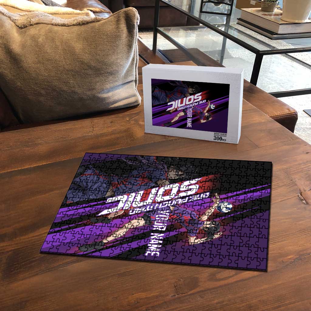 Personalized Sonic Volleyball Design Puzzle with Purple and Black Athletic Theme and Agile Jump Pose