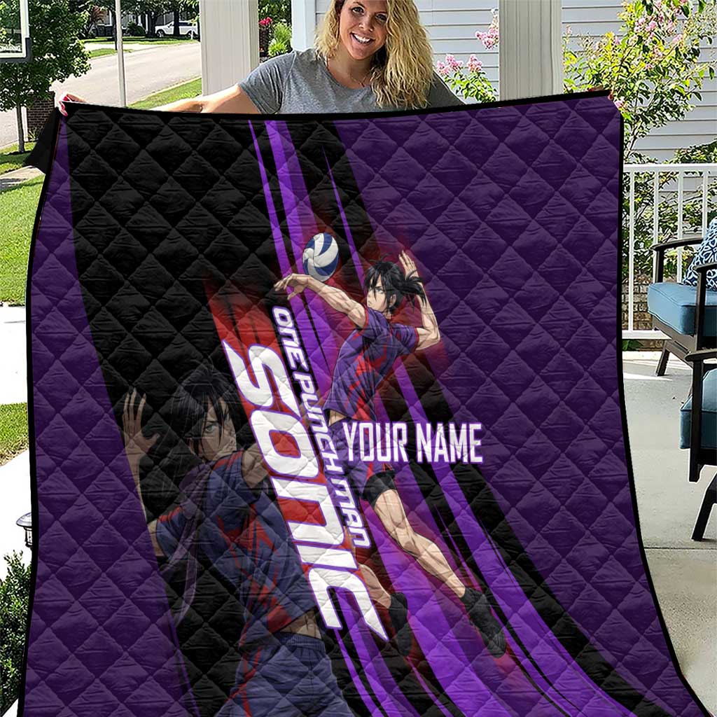 Personalized Sonic Volleyball Design Quilt with Purple and Black Athletic Theme and Agile Jump Pose
