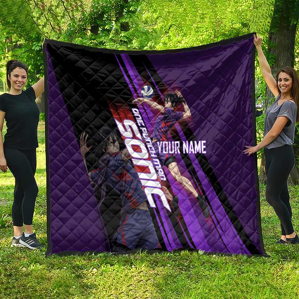Personalized Sonic Volleyball Design Quilt with Purple and Black Athletic Theme and Agile Jump Pose