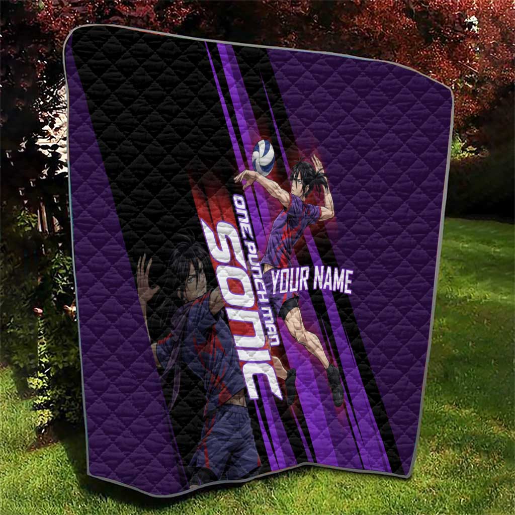 Personalized Sonic Volleyball Design Quilt with Purple and Black Athletic Theme and Agile Jump Pose