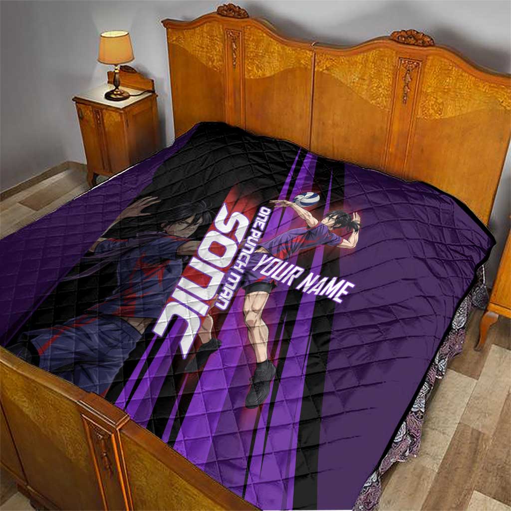 Personalized Sonic Volleyball Design Quilt with Purple and Black Athletic Theme and Agile Jump Pose