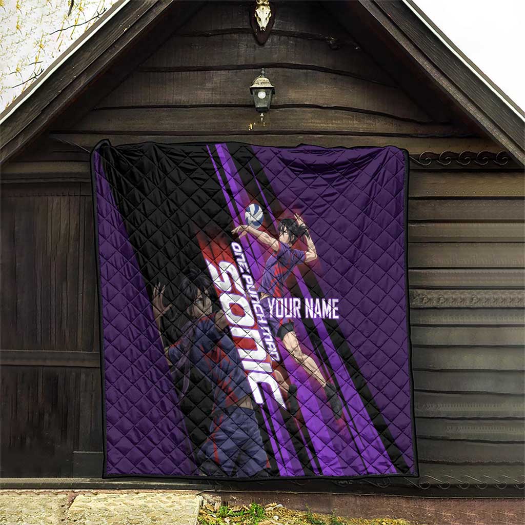 Personalized Sonic Volleyball Design Quilt with Purple and Black Athletic Theme and Agile Jump Pose