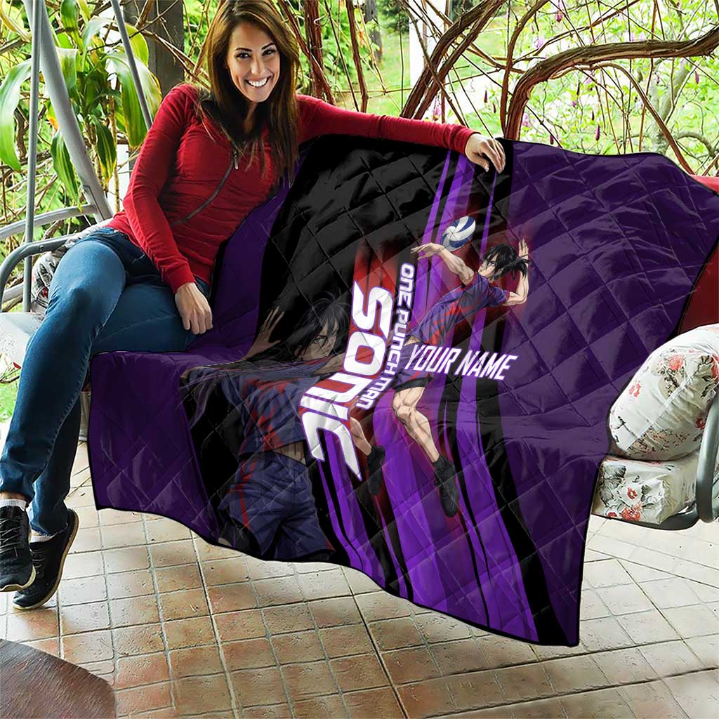 Personalized Sonic Volleyball Design Quilt with Purple and Black Athletic Theme and Agile Jump Pose