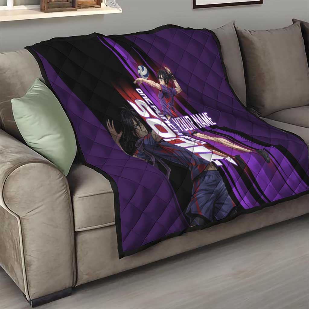 Personalized Sonic Volleyball Design Quilt with Purple and Black Athletic Theme and Agile Jump Pose