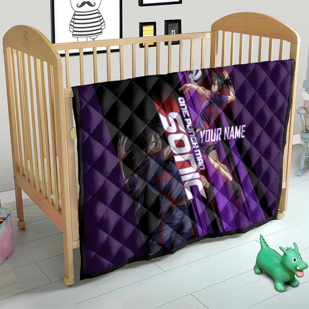 Personalized Sonic Volleyball Design Quilt with Purple and Black Athletic Theme and Agile Jump Pose