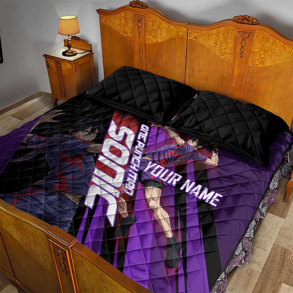 Personalized Sonic Volleyball Design Quilt Bed Set with Purple and Black Athletic Theme and Agile Jump Pose