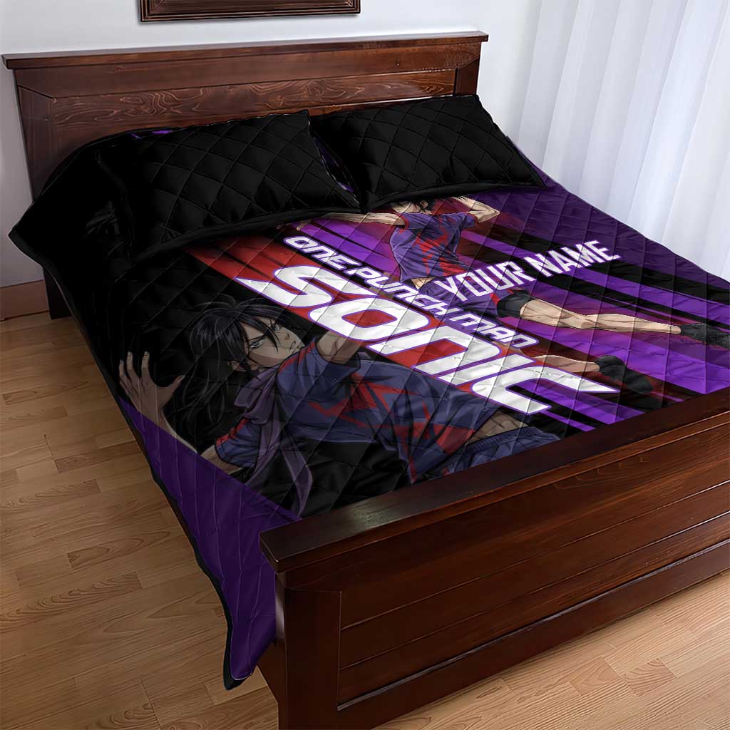 Personalized Sonic Volleyball Design Quilt Bed Set with Purple and Black Athletic Theme and Agile Jump Pose