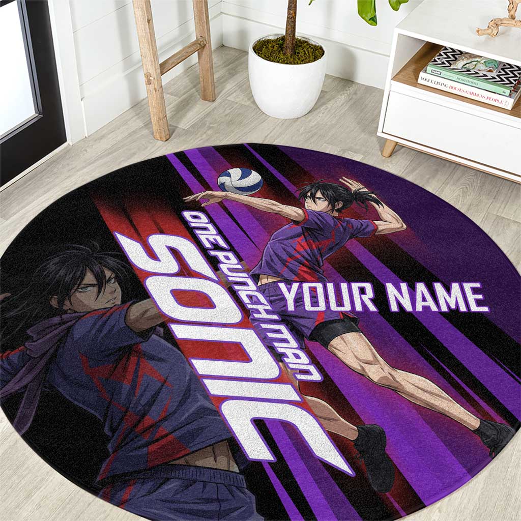 Personalized Sonic Volleyball Design Round Carpet with Purple and Black Athletic Theme and Agile Jump Pose