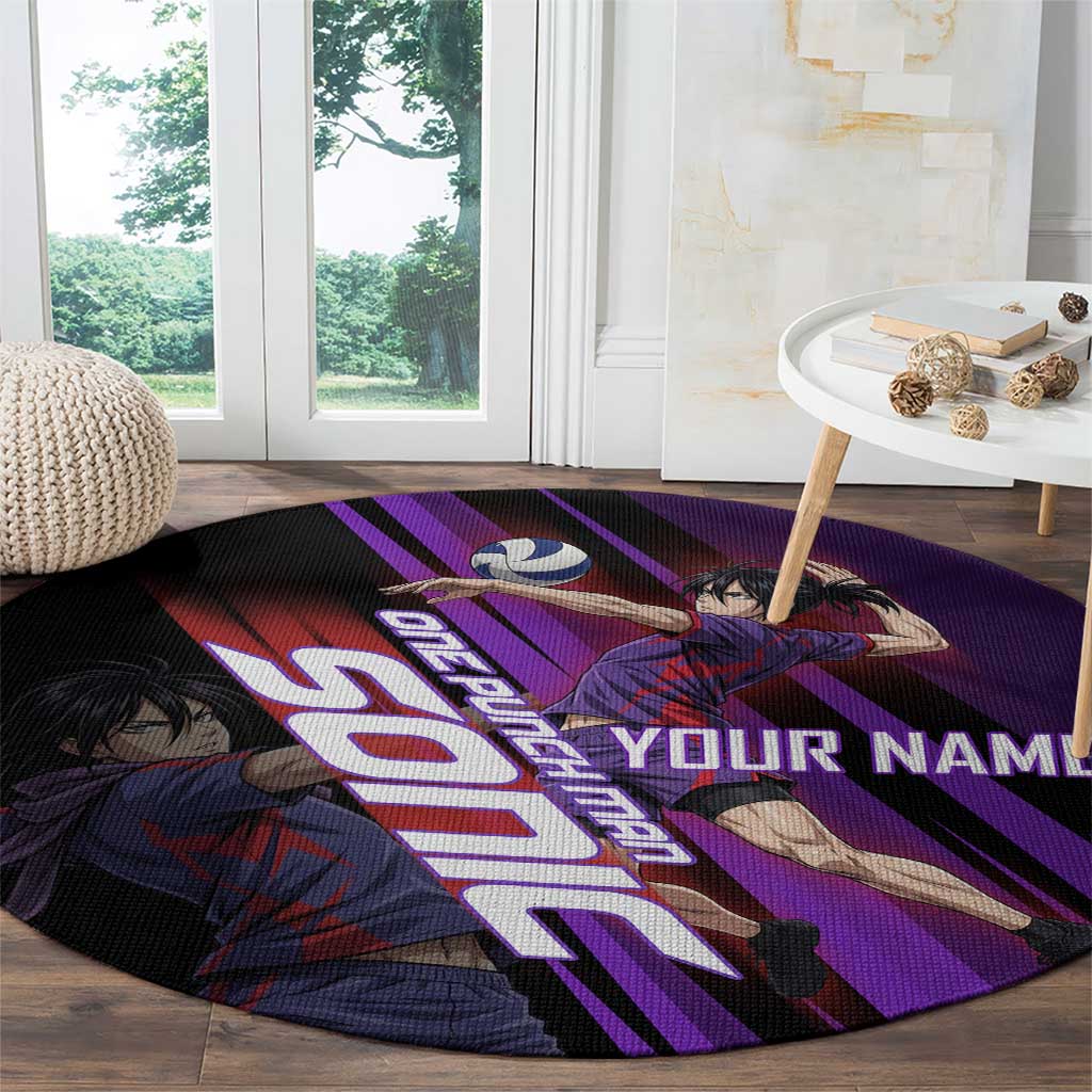 Personalized Sonic Volleyball Design Round Carpet with Purple and Black Athletic Theme and Agile Jump Pose
