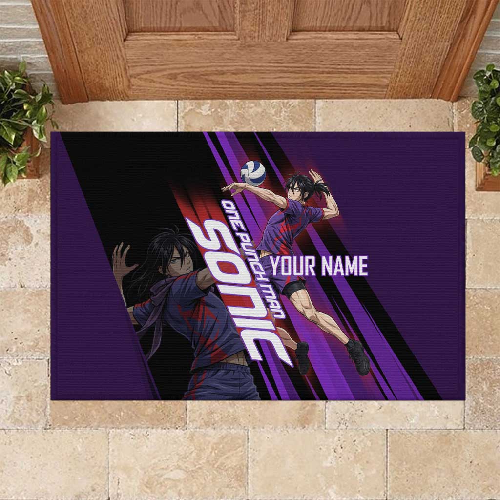 Personalized Sonic Volleyball Design Rubber Doormat with Purple and Black Athletic Theme and Agile Jump Pose