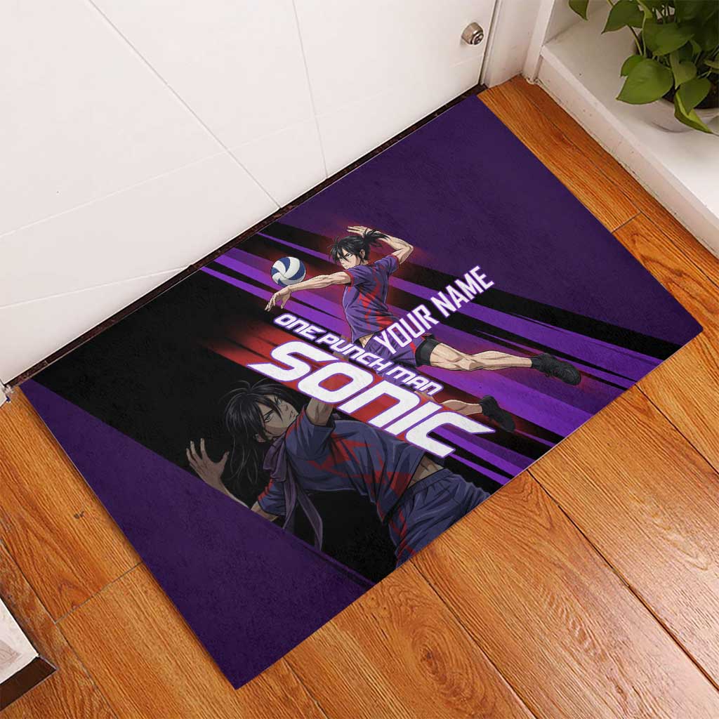 Personalized Sonic Volleyball Design Rubber Doormat with Purple and Black Athletic Theme and Agile Jump Pose