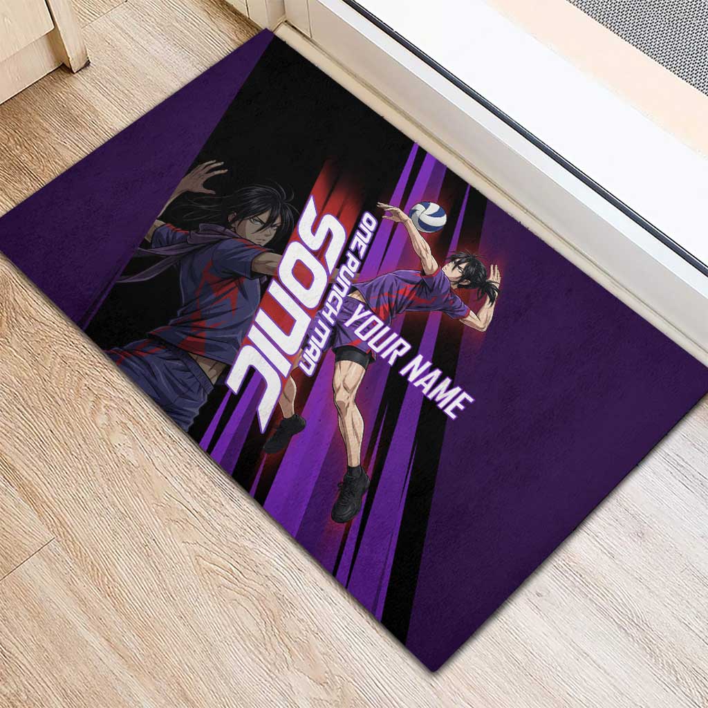 Personalized Sonic Volleyball Design Rubber Doormat with Purple and Black Athletic Theme and Agile Jump Pose