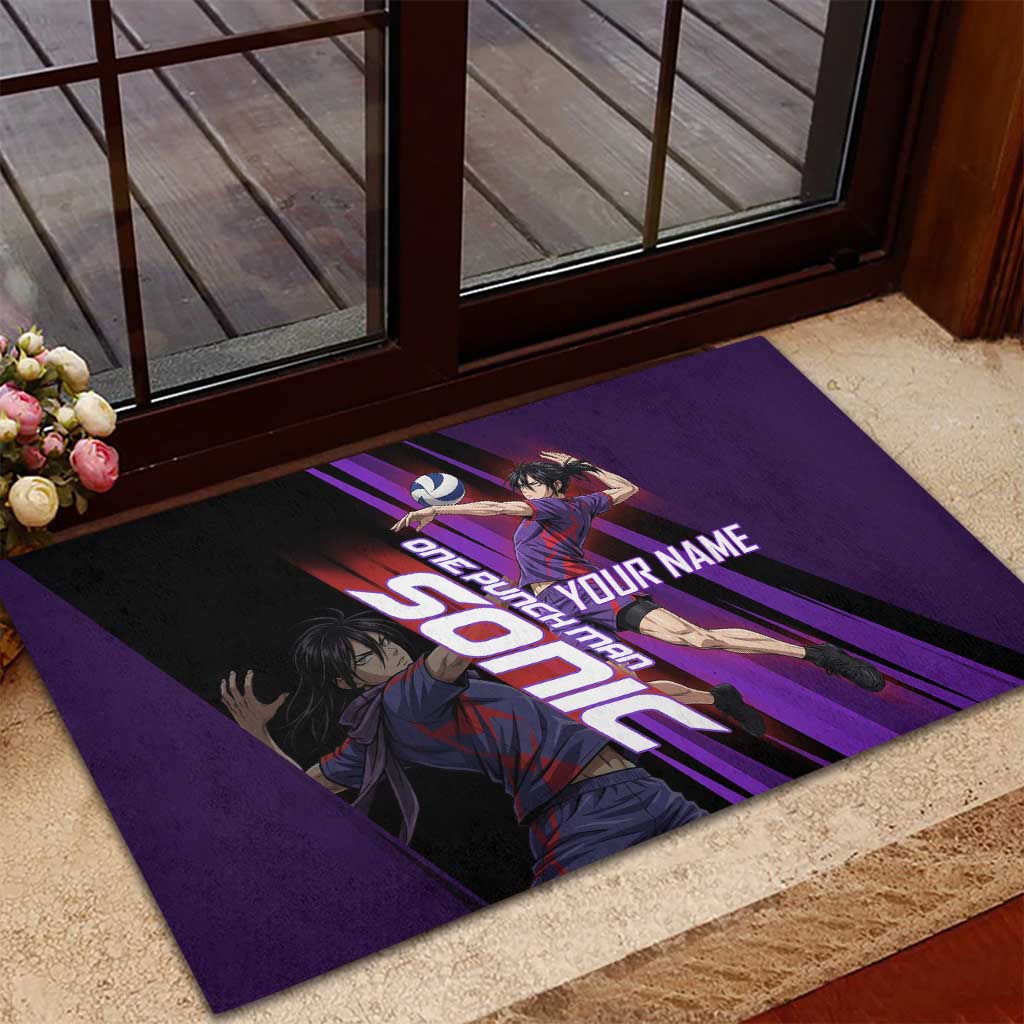 Personalized Sonic Volleyball Design Rubber Doormat with Purple and Black Athletic Theme and Agile Jump Pose