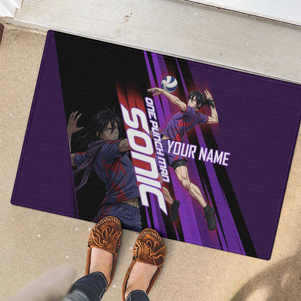 Personalized Sonic Volleyball Design Rubber Doormat with Purple and Black Athletic Theme and Agile Jump Pose