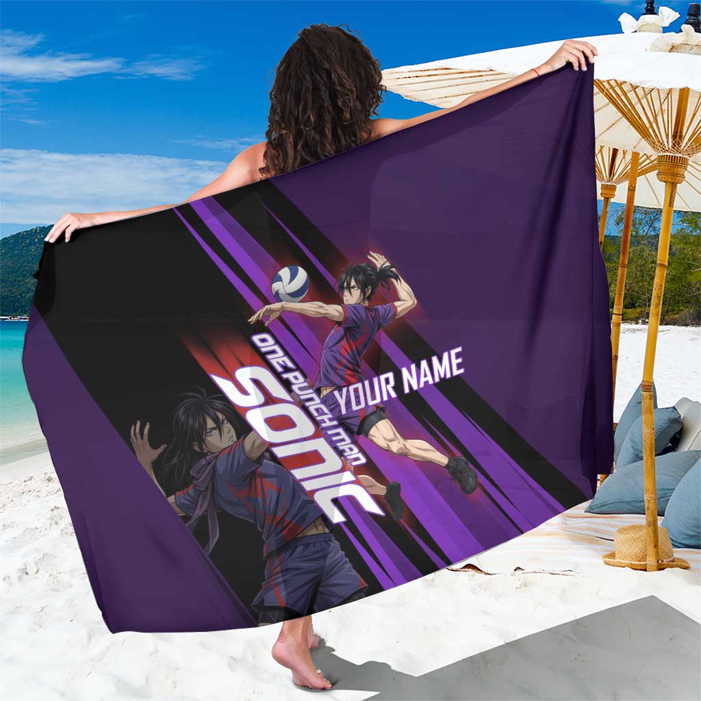 Personalized Sonic Volleyball Design Sarong with Purple and Black Athletic Theme and Agile Jump Pose