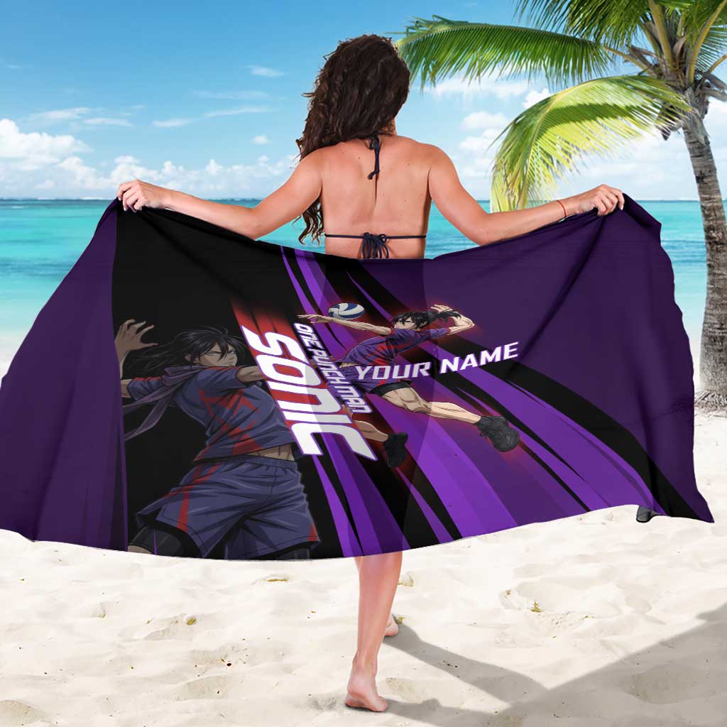 Personalized Sonic Volleyball Design Sarong with Purple and Black Athletic Theme and Agile Jump Pose