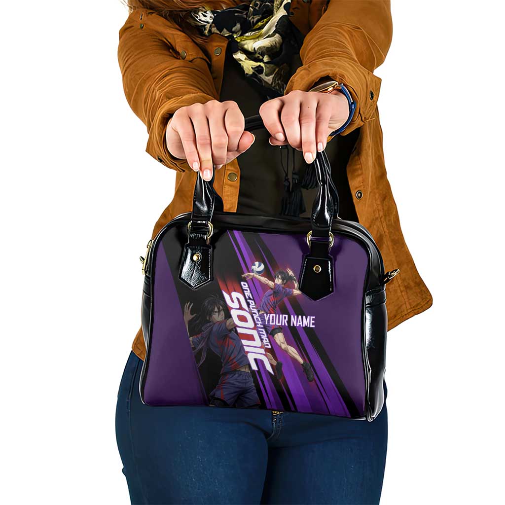 Personalized Sonic Volleyball Design Shoulder Handbag with Purple and Black Athletic Theme and Agile Jump Pose