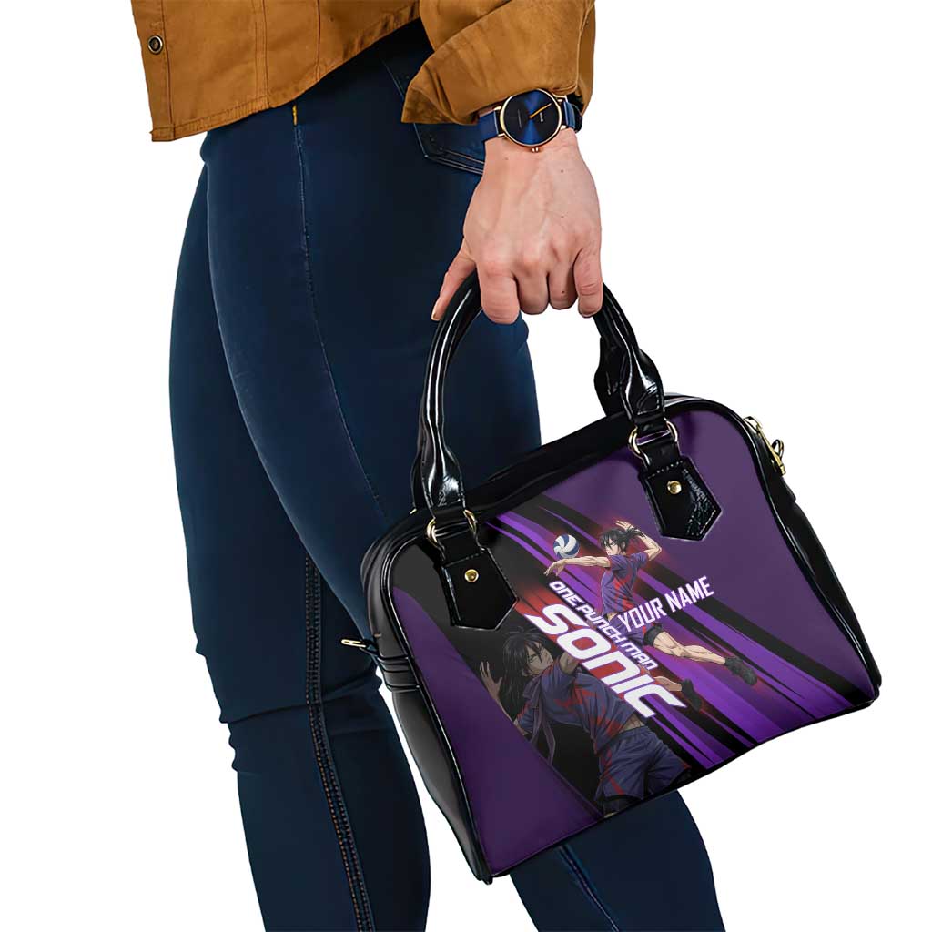 Personalized Sonic Volleyball Design Shoulder Handbag with Purple and Black Athletic Theme and Agile Jump Pose