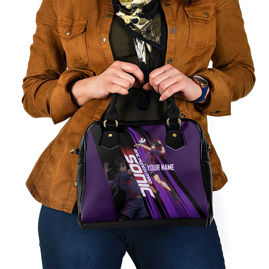 Personalized Sonic Volleyball Design Shoulder Handbag with Purple and Black Athletic Theme and Agile Jump Pose