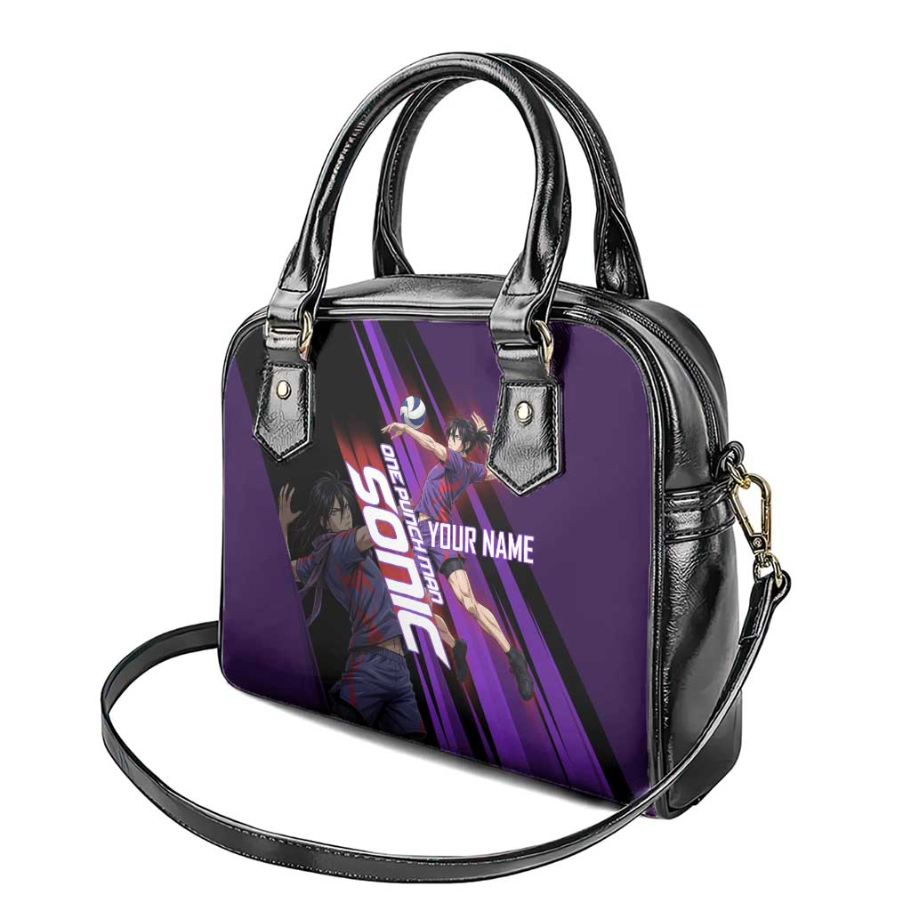 Personalized Sonic Volleyball Design Shoulder Handbag with Purple and Black Athletic Theme and Agile Jump Pose