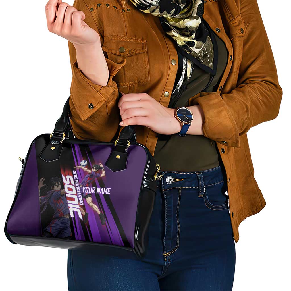 Personalized Sonic Volleyball Design Shoulder Handbag with Purple and Black Athletic Theme and Agile Jump Pose