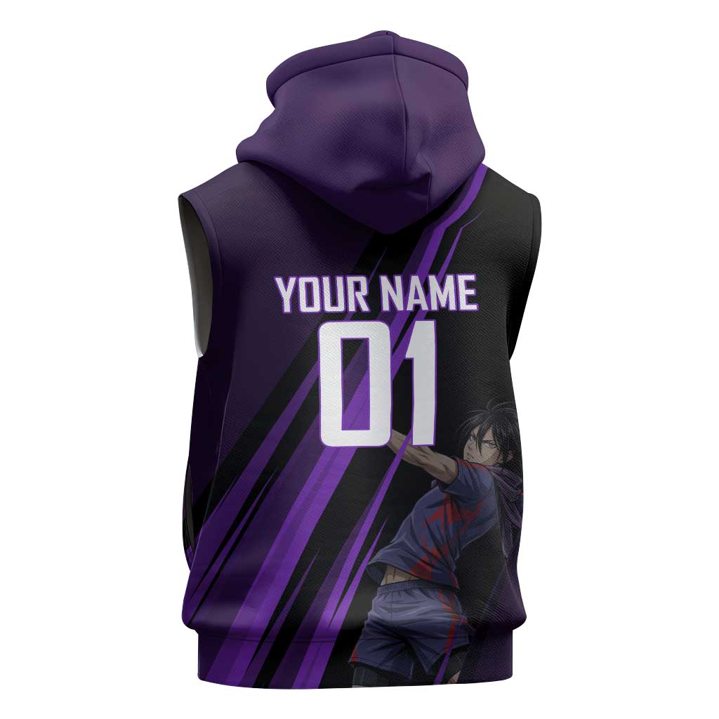 Personalized Sonic Volleyball Design Sleeveless Zip Hoodie with Purple and Black Athletic Theme and Agile Jump Pose