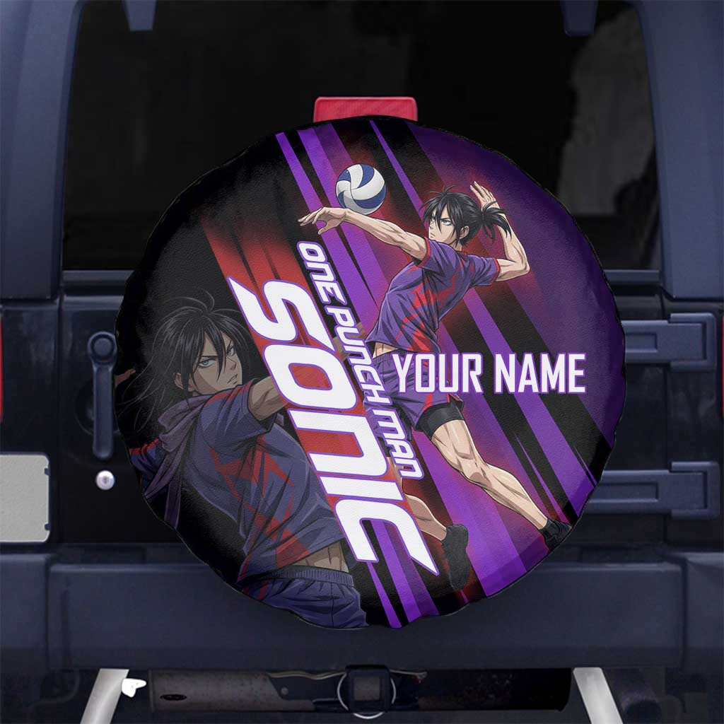 Personalized Sonic Volleyball Design Spare Tire Cover with Purple and Black Athletic Theme and Agile Jump Pose