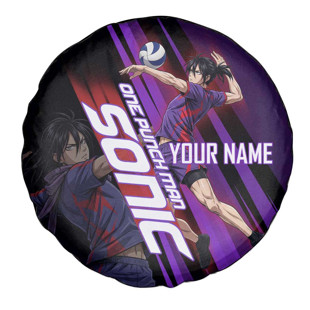 Personalized Sonic Volleyball Design Spare Tire Cover with Purple and Black Athletic Theme and Agile Jump Pose