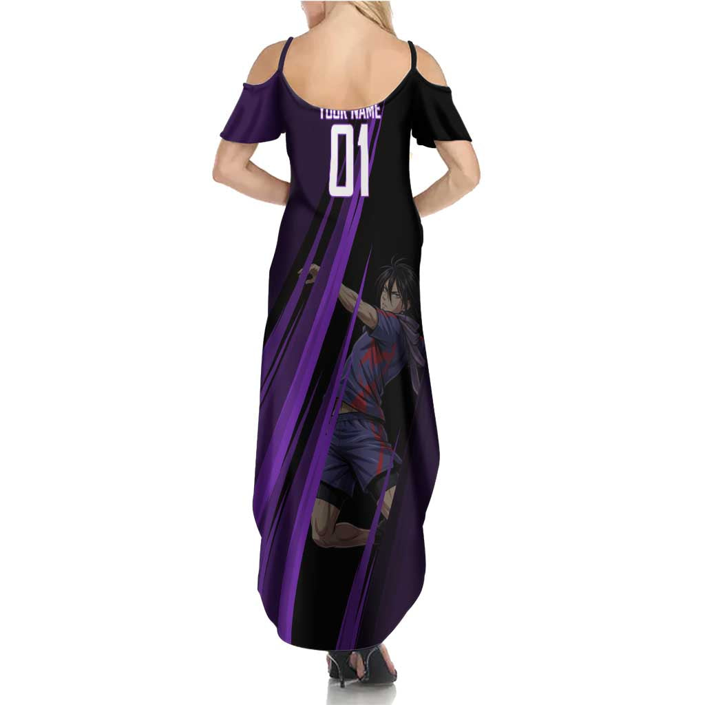 Personalized Sonic Volleyball Design Summer Maxi Dress with Purple and Black Athletic Theme and Agile Jump Pose