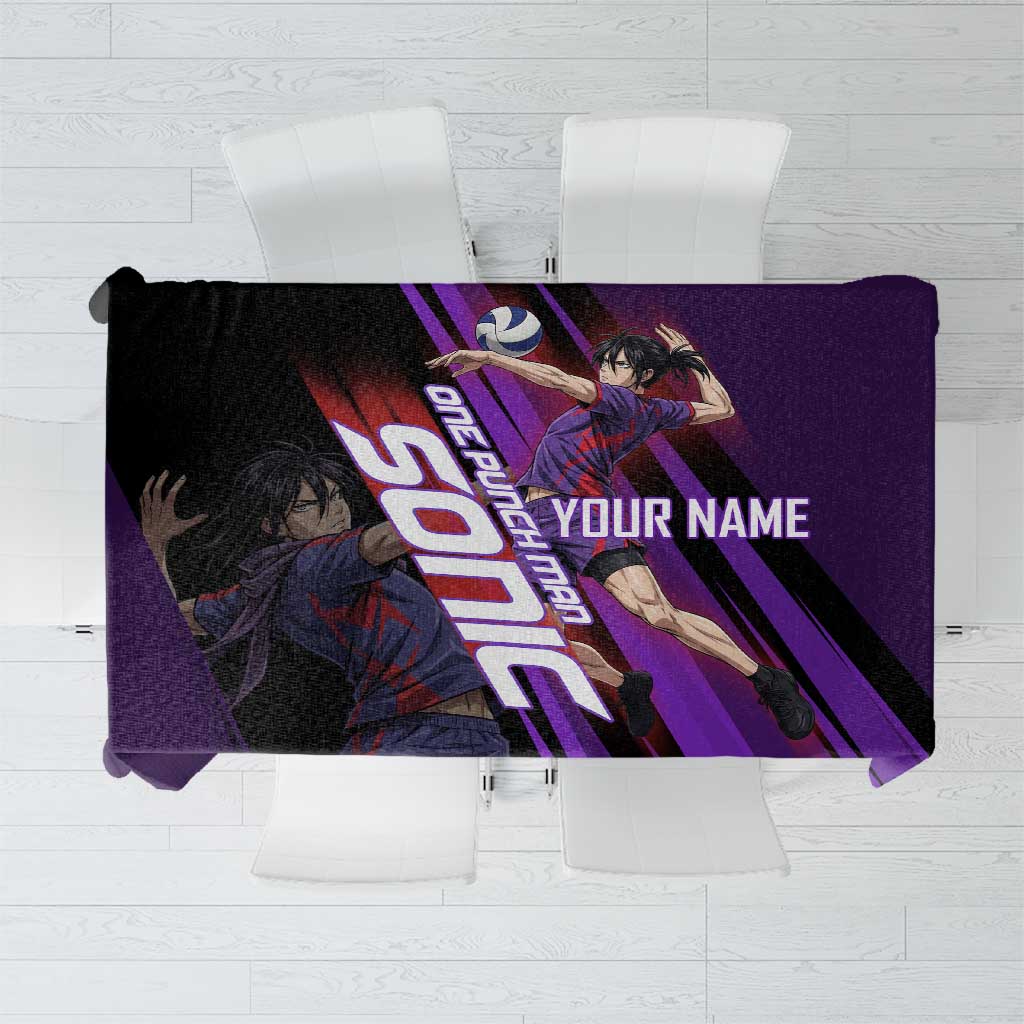 Personalized Sonic Volleyball Design Tablecloth with Purple and Black Athletic Theme and Agile Jump Pose