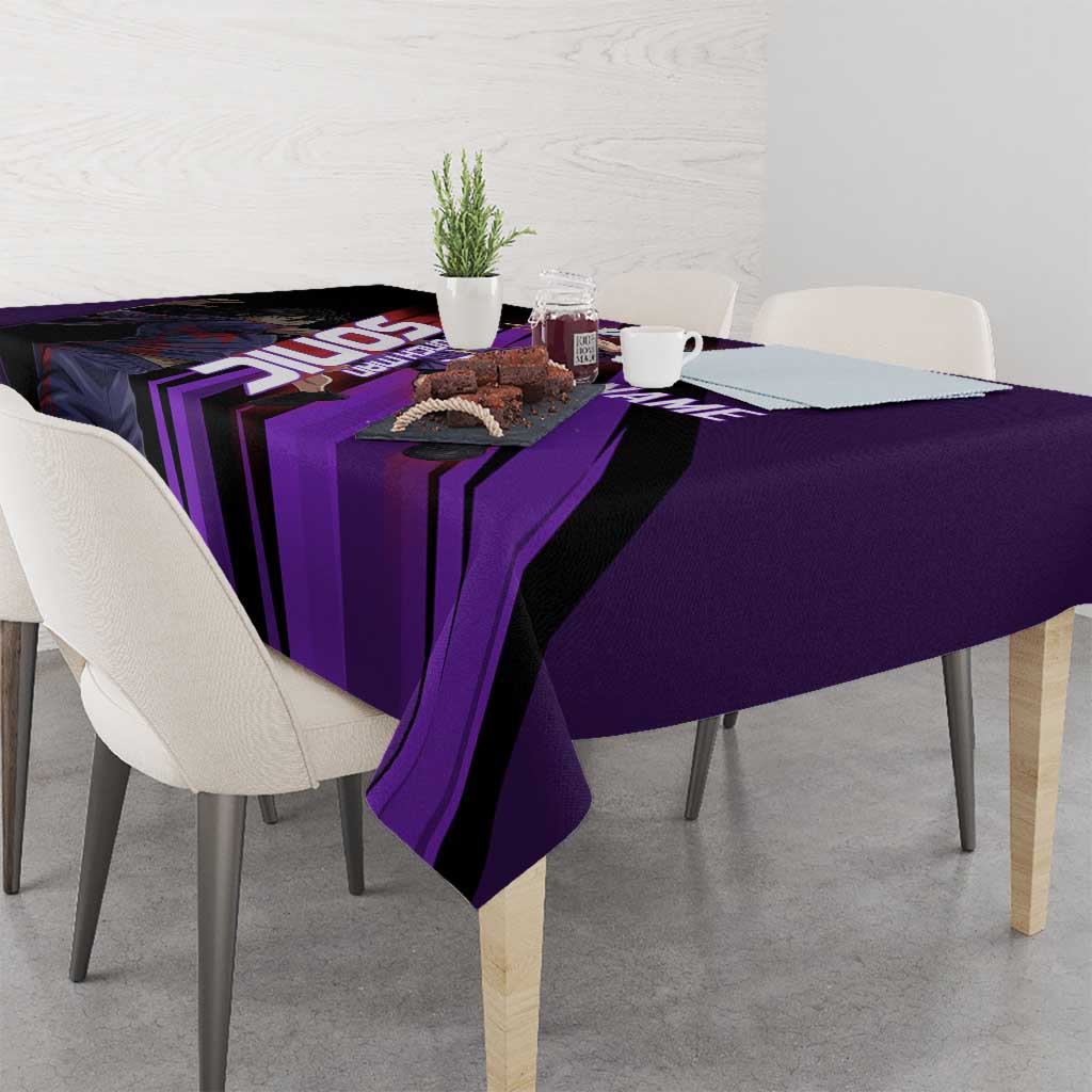 Personalized Sonic Volleyball Design Tablecloth with Purple and Black Athletic Theme and Agile Jump Pose