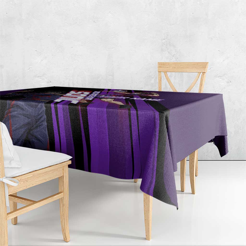 Personalized Sonic Volleyball Design Tablecloth with Purple and Black Athletic Theme and Agile Jump Pose