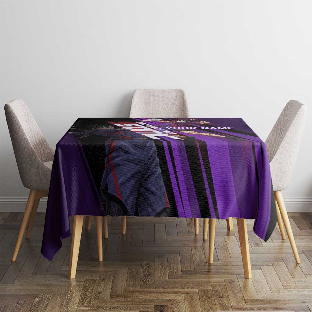 Personalized Sonic Volleyball Design Tablecloth with Purple and Black Athletic Theme and Agile Jump Pose
