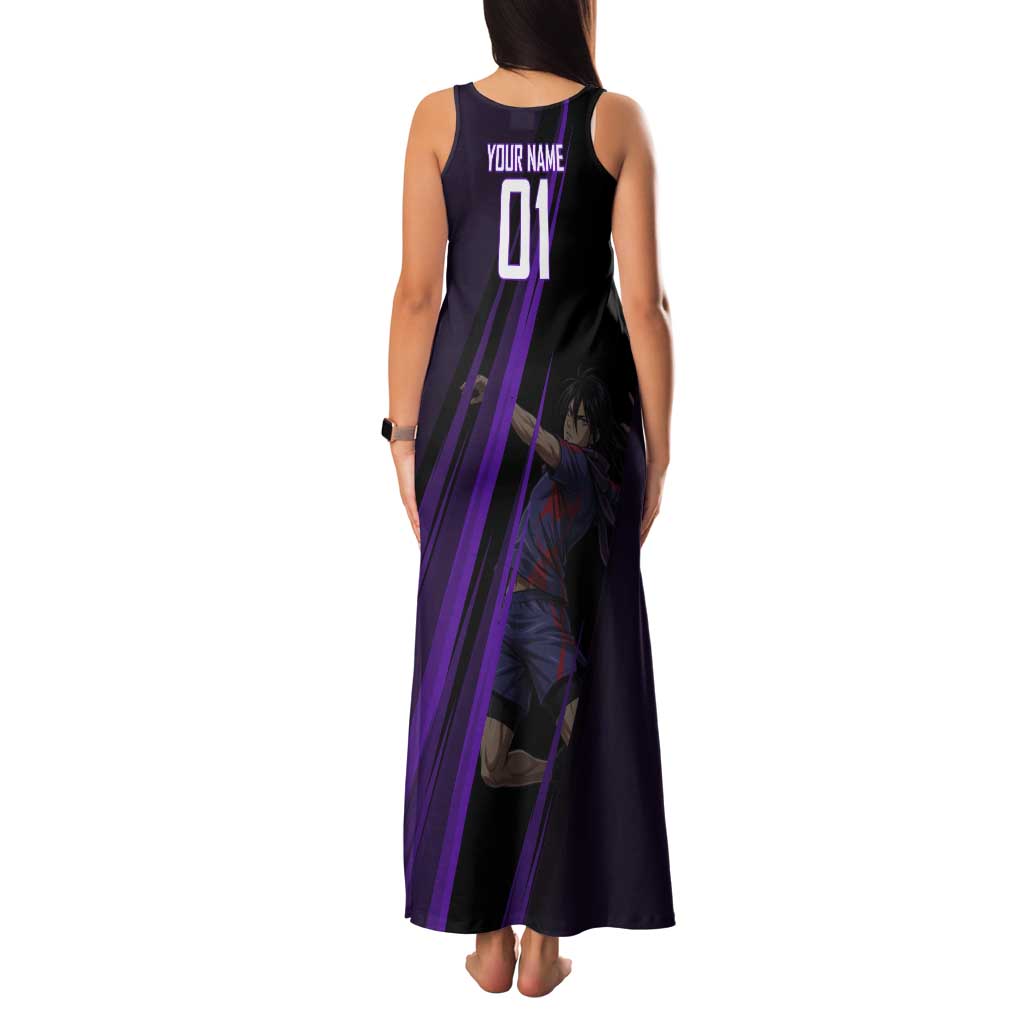Personalized Sonic Volleyball Design Tank Maxi Dress with Purple and Black Athletic Theme and Agile Jump Pose