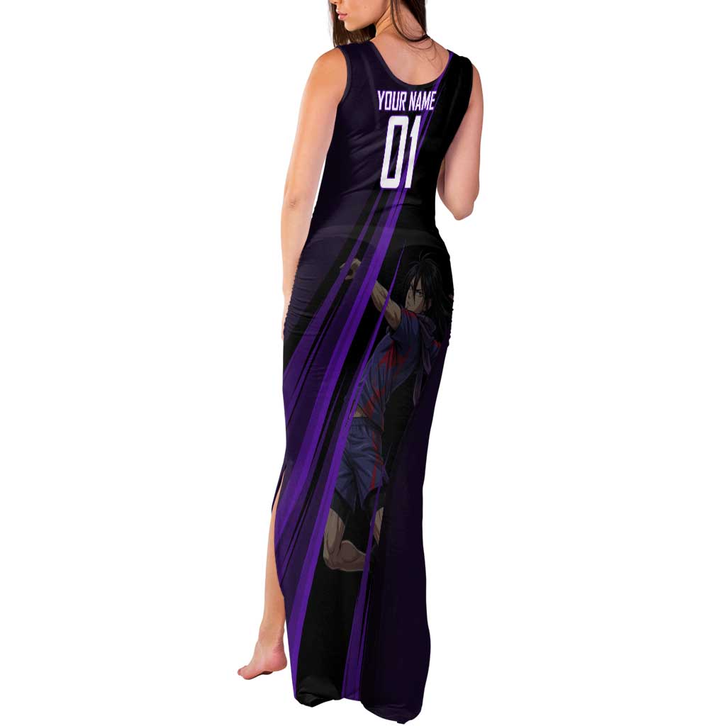 Personalized Sonic Volleyball Design Tank Maxi Dress with Purple and Black Athletic Theme and Agile Jump Pose