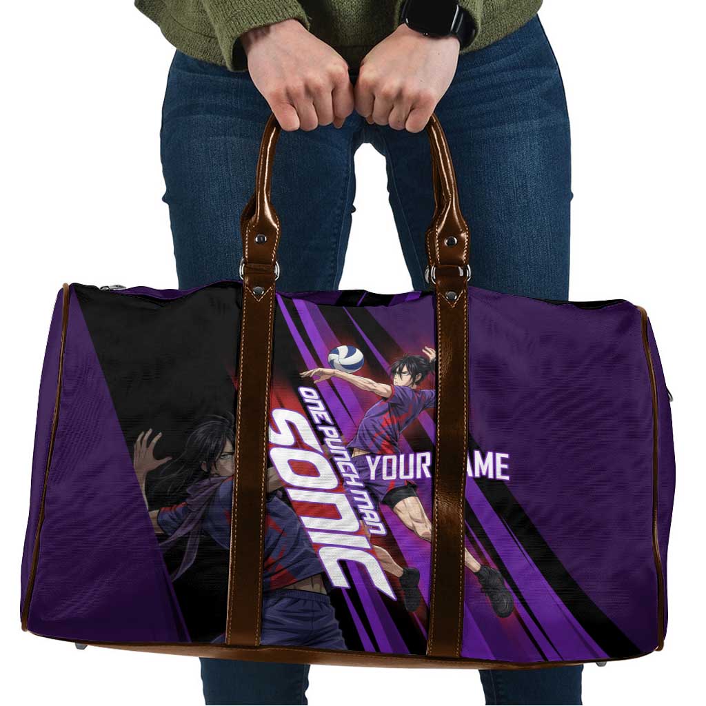 Personalized Sonic Volleyball Design Travel Bag with Purple and Black Athletic Theme and Agile Jump Pose