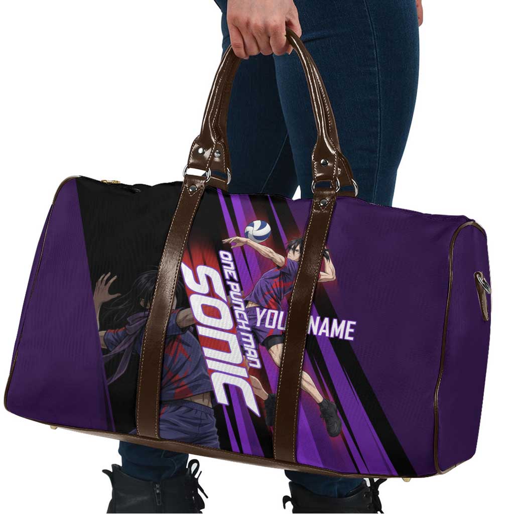 Personalized Sonic Volleyball Design Travel Bag with Purple and Black Athletic Theme and Agile Jump Pose