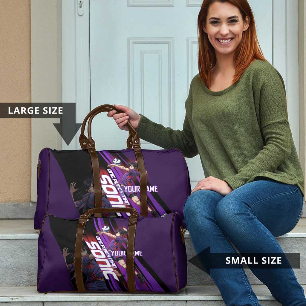 Personalized Sonic Volleyball Design Travel Bag with Purple and Black Athletic Theme and Agile Jump Pose