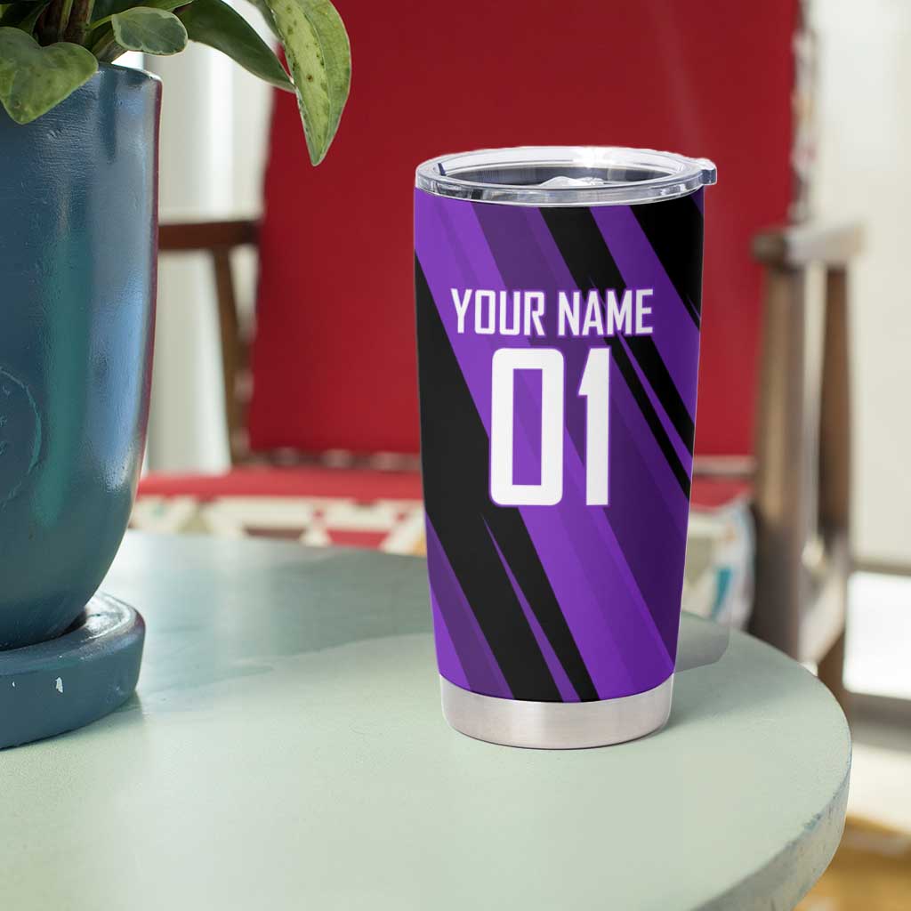 Personalized Sonic Volleyball Design Tumbler Cup with Purple and Black Athletic Theme and Agile Jump Pose