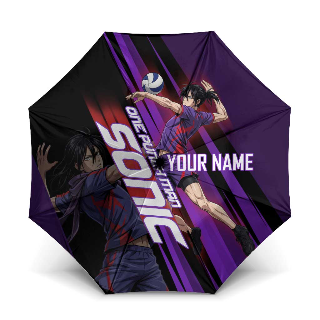 Personalized Sonic Volleyball Design Umbrella with Purple and Black Athletic Theme and Agile Jump Pose